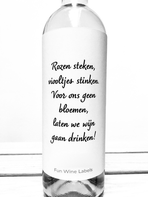 Wijnetiket Geen Bloemen