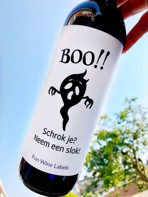 Wijnetiket Halloween Boo