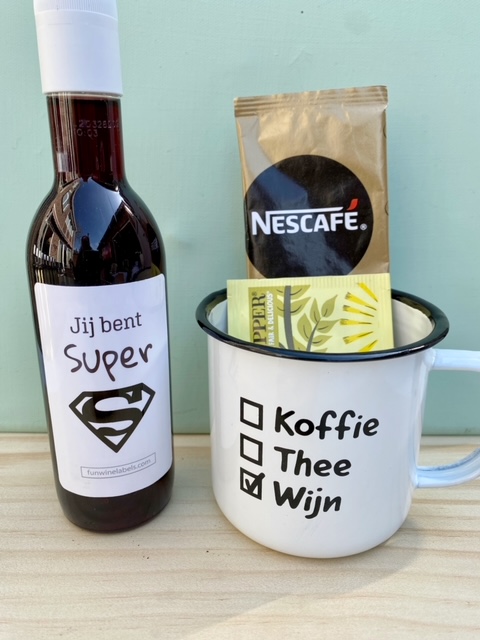 Bedankt Juf/Meester Cadeautje Wijn & Mok